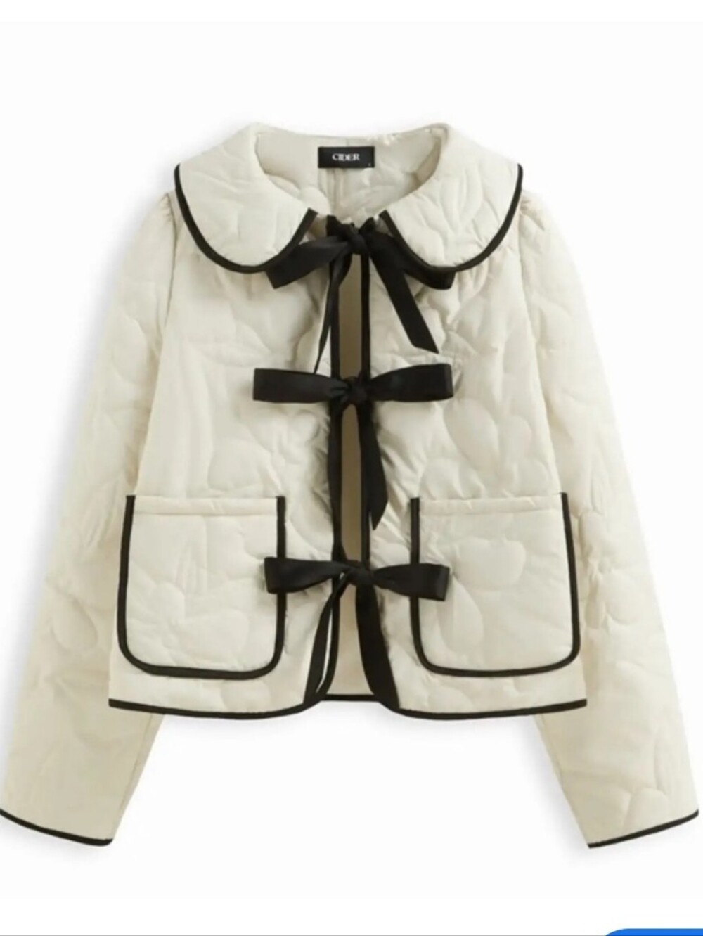 Cider Jacket Coat Quilted Peter Pan Collar with Bow White New With Tags